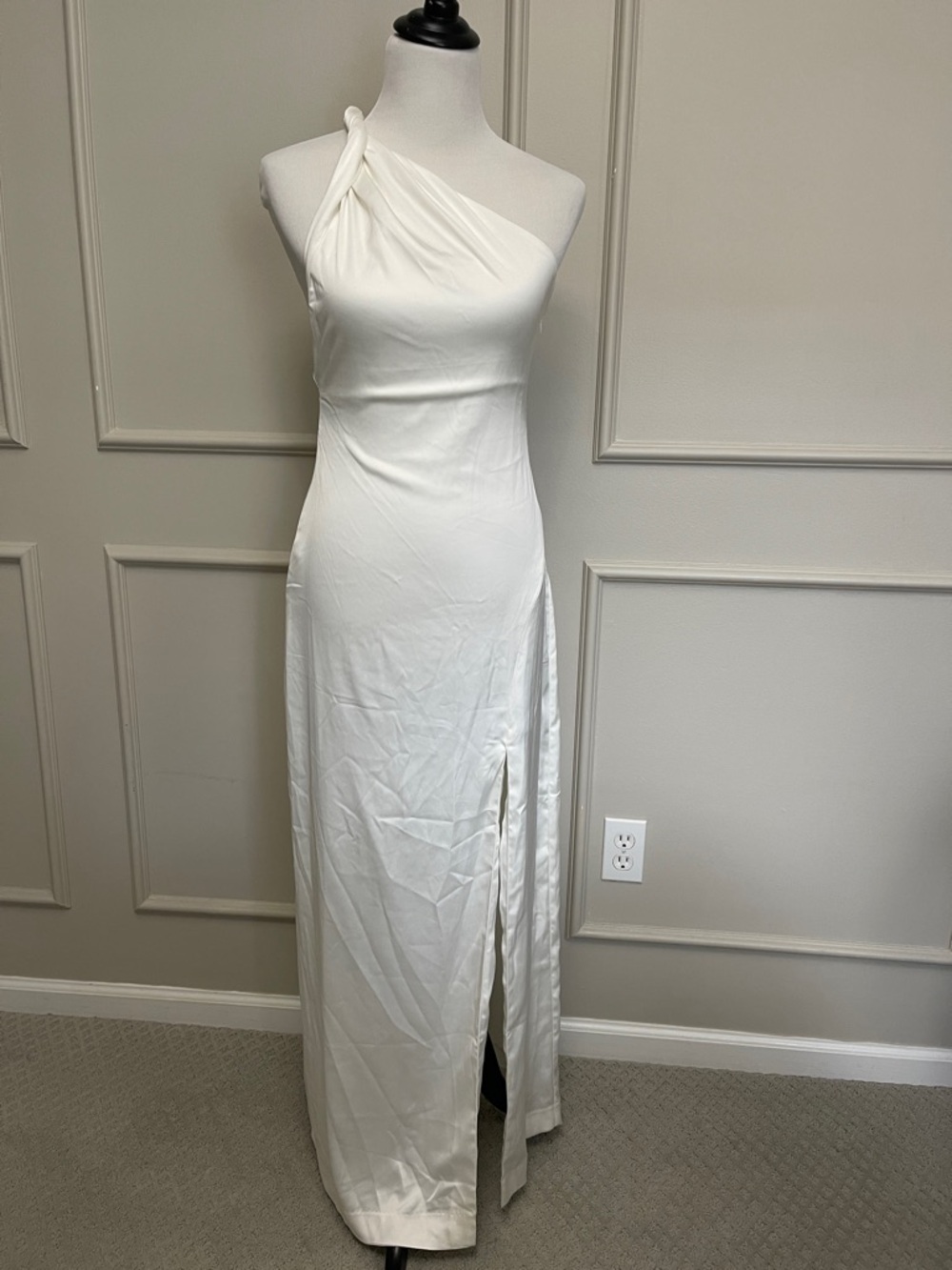 Free People One-Shoulder White Maxi Dress with Side Slit